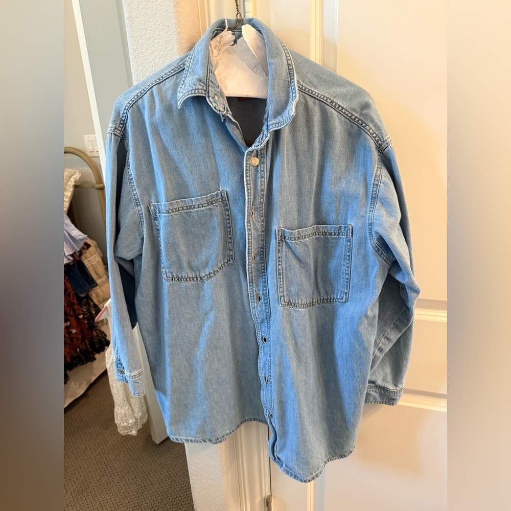Anthropologie Blue Denim Button-Up Shirt